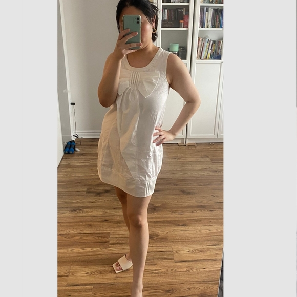 White Sleeveless Bow Detail Mini Dress - Picture 3 of 4